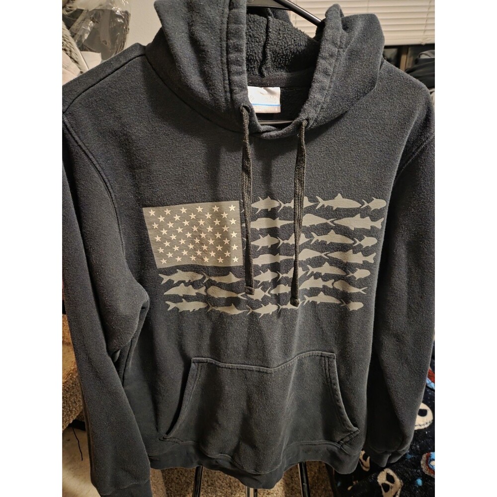 Columbia PFG Hoodie Mens S Black Pullover Hooded Graphic Drawstring Fleece